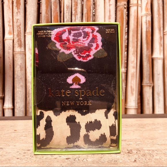 NEW KATE SPADE 3Pr Rose Leopard Crew Socks Box Set - Picture 8 of 9